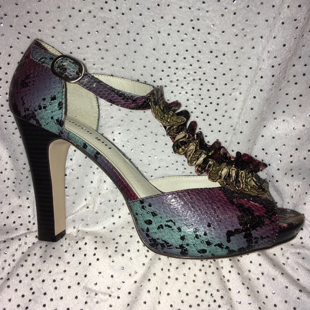Euc Madden Girl Rainbow Python Open Toe Heels - image 1